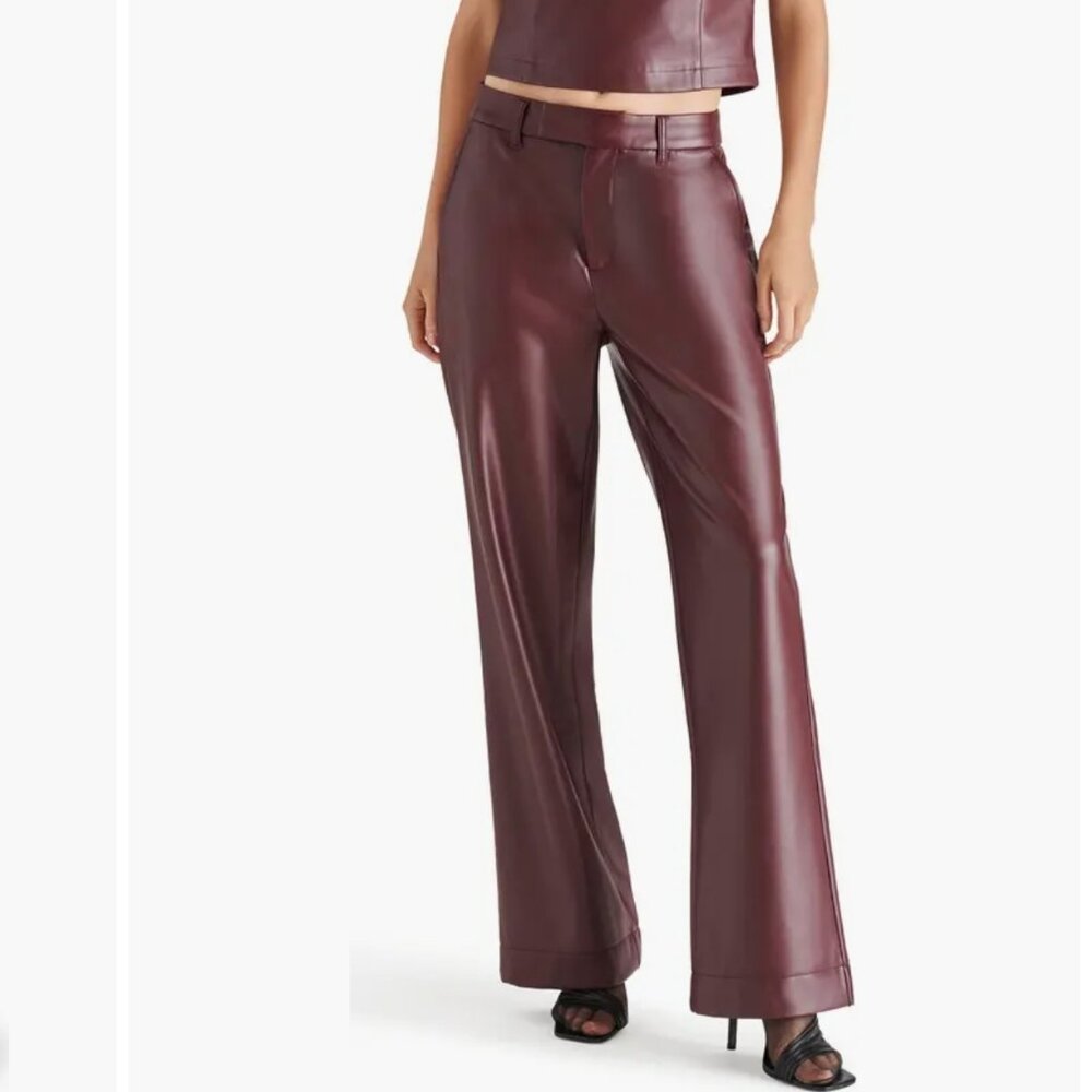 Steve Madden Faux Leather Wide Leg Pants in Cordovan